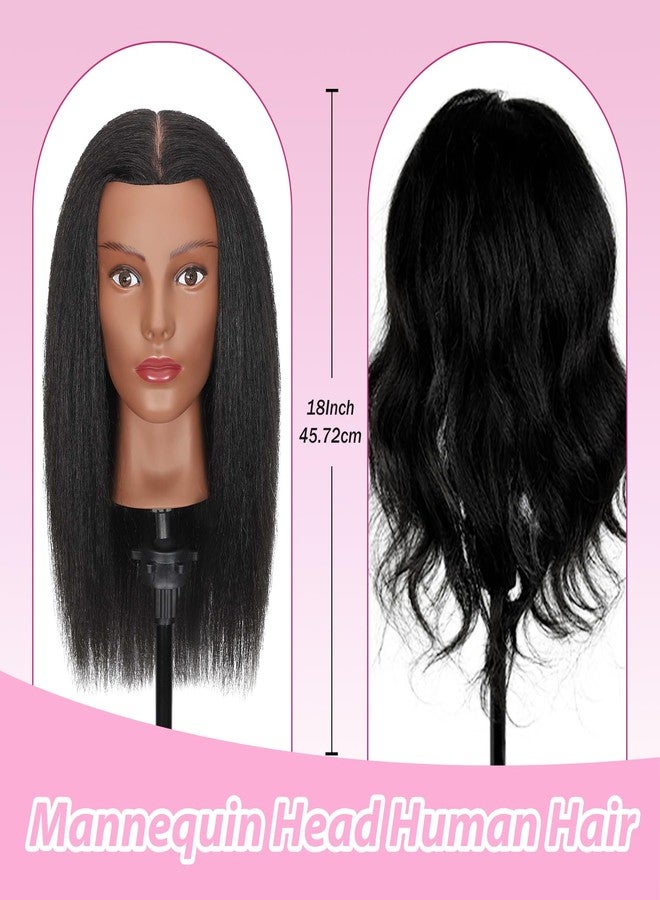 Opini 18" Mannequin Head Human Hair with 100% Real Hair Opini Human Hair Mannequin Doll Head for Hairdresser Practice Braiding Hairstyling with Adjustable Tripod Stand and Tools (18 Inch- Tripod Set) - Image 4